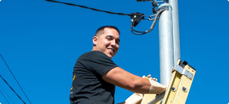 aussie services electrical worker on ladder